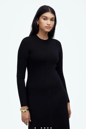 Madewell $168 Merino Wool Sweater Midi Dress Black NT938 Size S thumbnail 2