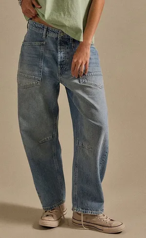 Free People We The Free Minimalist Moxie Barrel Jeans in County Fair Blue NWT thumbnail 1