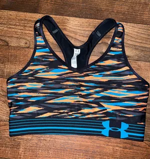 Under Armour Women's Orange and Teal Striped Racerback Sports Bra Medium thumbnail 1