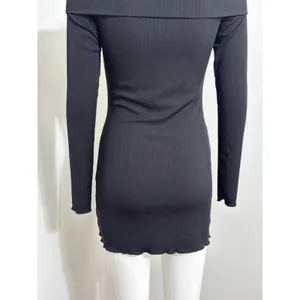 Y2K Black Off Shoulder Sweater Mini Dress Buckle Ribbed Knit Goth Grunge M thumbnail 7