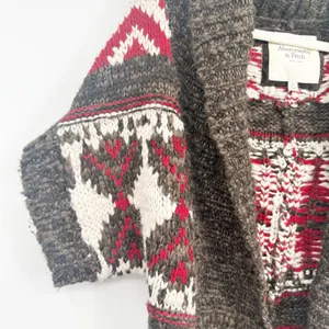 Abercrombie & Fitch Womens Brown Y2K Fair Isle Cabincore Chunky Knit Cardigan XS thumbnail 3