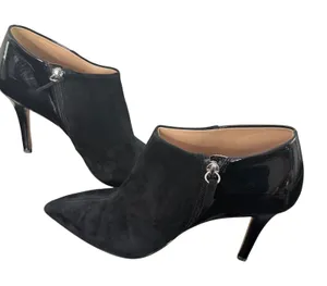 WHBM Pointed Toe Black‎ Suede Patent Leather Ankle Booties Mix Media Size 8 thumbnail 1