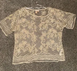 Forever 21 Exclusive Floral Embroidered Sequin Mesh Sheer Short Sleeve Top thumbnail 1