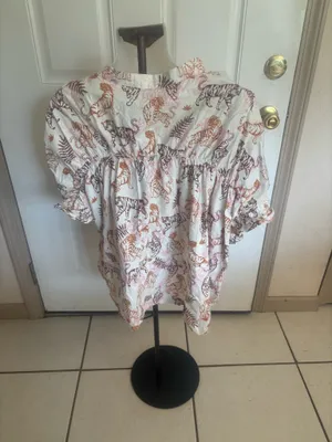 Large BiBi Feeling Fierce cream Tiger Print short sleeve button up Blouse thumbnail 2