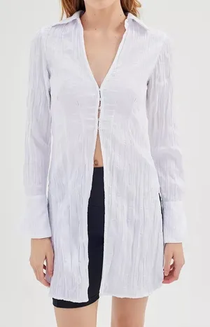 Urban Outfitters White Jordyn Textured Flyaway Shirt‎ Women’s Sz S thumbnail 1