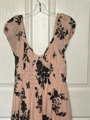 Free People Forgot Me Not Peach Combo Floral Open-Back Maxi Dress Boho Sz M thumbnail 5