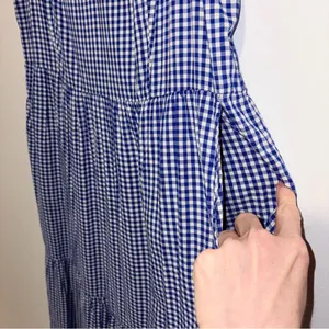 Old Navy Cami Dress Blue Gingham M Tiered Maxi Sundress Pockets Boho Country thumbnail 3