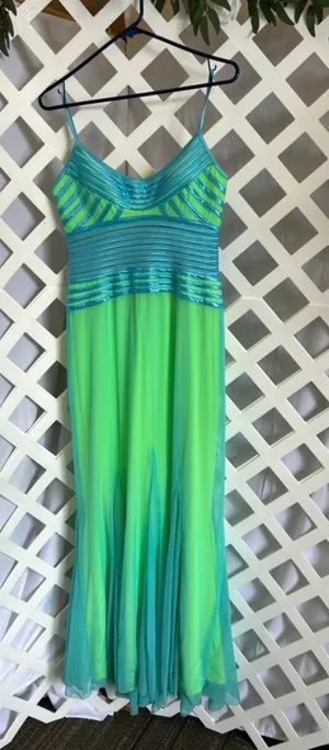 Mary. L Couture Neon Green Aqua Formal Gown Maxi Dress Size 4 Prom Pageant thumbnail 1