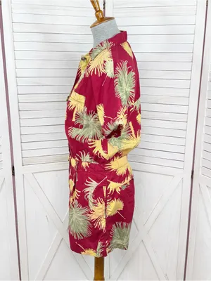 Free People Malibu‎ Tropical Palm Leaf Romper Maroon Red Yellow Small Campy thumbnail 3