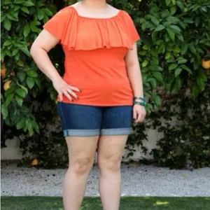 LulaRoe Alana ruffle flounce top. Mustard Gold Cream Palm design Large thumbnail 11