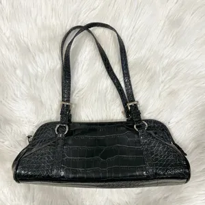 Vintage Y2K Bisou Bisou Black Faux Leather Croc Embossed Shoulder Purse Midi‎ thumbnail 1