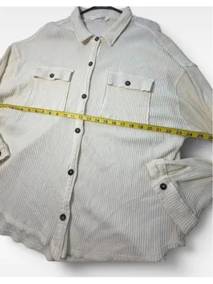 Women's Altar'd State White Waffle Knit Button Down Shirt Size M thumbnail 4