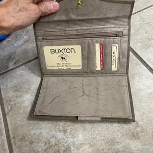 Buxton Vintage Leather Clutch Wallet Organizer Beige Coin Purse Snap Closure‎ thumbnail 5