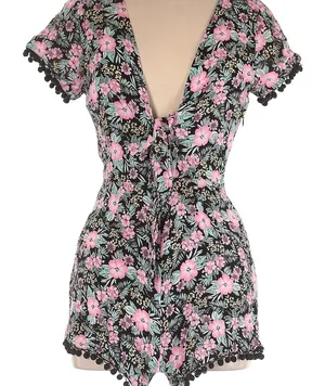 Aeropostale live love Dream Black and Pink romper with Floral Print NWT thumbnail 1