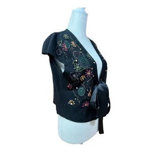 Sugarlips Y2K Embroidered Short Sleeve Cardigan Ribbon Tie Sweater M thumbnail 3