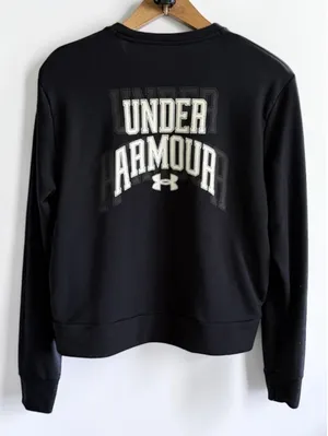 Under Armour Womens Rival Fleece Crewneck Sweatshirt Black‎ Graphic Logo Small thumbnail 1