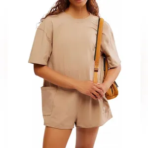 NWOT Free People Hot Shot Tee Romper Mocha Latte Brown Tan thumbnail 3