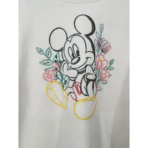 Disney Mickey Mouse Sweatshirt Women 2XL‎ Cream Floral Embroidered Pullover Crew thumbnail 2