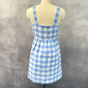 J‎ Crew Womens Gingham Button Front Dress Size 6 Linen Blend Summer Coastal thumbnail 2