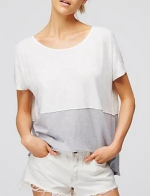 Free People We the Free Gray & Ivory Midnight Colorblock High‎ Low T-Shirt XS thumbnail 1