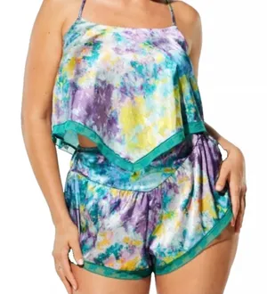 YITTY Satin Flowy Set Pajama Deep Sea‎ Top Size XL and Short Size Large Set of 2 thumbnail 1
