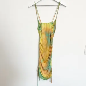 Tie Dye Dress Size S Rainbow Ruched Side Tie Adjustable Bodycon Mini‎ Gown Disco thumbnail 7