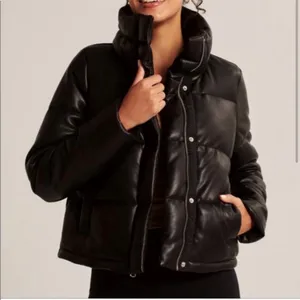 Abercrombie & Fitch Mini Leather Puffer Coat Size Small Black Vegan thumbnail 1
