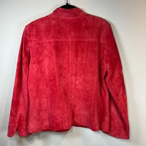 David Brooks Suede Jacket Red Snap Front Pockets Moto Minimalist Sz Large Petite thumbnail 8