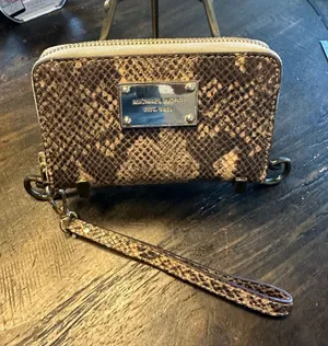 Michael Kors Brown Snakeskin‎ Embossed Leather Zip Around Wristlet Wallet GUC thumbnail 1