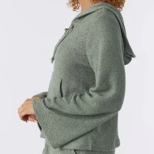 ONeill Tanya Hoodie Sage Green Lace Up Bell Sleeve Hooded Sweater Knit Top M‎ thumbnail 3