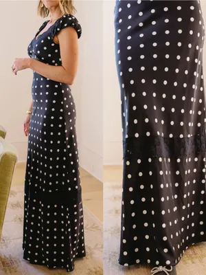 Vestique Mariselle Maxi Dress Polka Dot Lace Puff Sleeve Black White Satin thumbnail 4