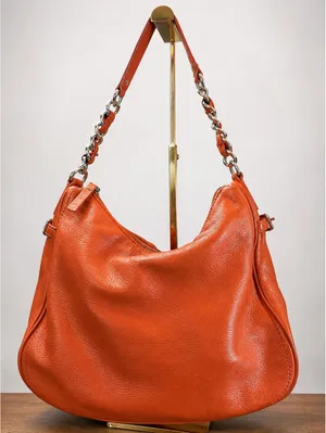 Kate Spade Orange Leather Hobo Shoulder Bag with Chain Strap thumbnail 1