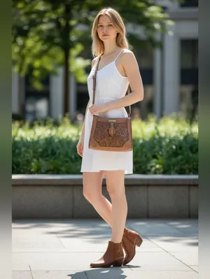 Stylish Tooled‎ Shoulder Crossbody Bag Adustable Strap Intricate Floral Embossed thumbnail 3
