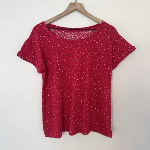 Talbots 100% Linen Cotton Blend Red Stars T Shirt XS Coastal Patriotic Beachy thumbnail 2