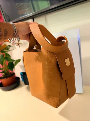LA FESTIN Pebbled Leather Hobo Tote in Caramel Tan thumbnail 4