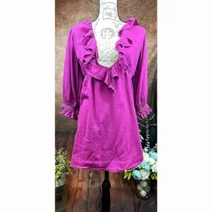 Free People Ruffled Collar 3/4 Sleeves Deep V Front Morning Light Mini Dress XS thumbnail 2
