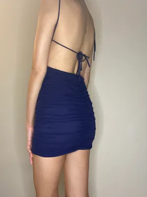 Lucy in the Sky navy open back scrunch mini bodycon dress S thumbnail 5