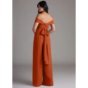 NWT Azazie Lamara Burnt Orange Off the Shoulder Chiffon Convertible Jumpsuit thumbnail 2