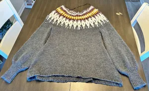 Free People Gray Fair Isle Wool Blend Boat Neck Bishop Sleeve Sweater Sz Small thumbnail 1