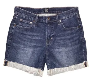 GAP Washwell Denim Shorts 26 Mid Rise 5" Inseam Cuffed‎ Raw Hem Blue Jean Shorts thumbnail 1