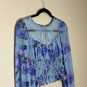 Free People Daphne Blouse with sheer lace yoke and gathered Edwardian‎ Sleeves thumbnail 5
