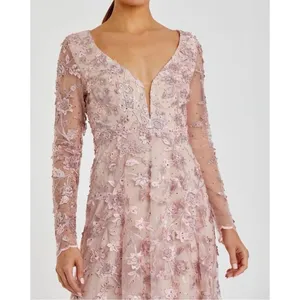 NWT Mac Duggal‎ 70224 Pink Floral Applique Long Sleeve Illusion Gown Size 10 thumbnail 4