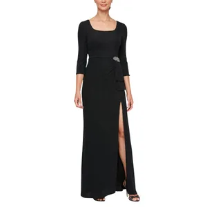 Alex Evenings Womens Long Metallic 3/4 Sleeve Gown Dress Black Metallic 18 thumbnail 9