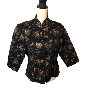 Fredericks of Hollywood Top Jacket Asian Design Damask Vintage 70s Jacket Black thumbnail 1