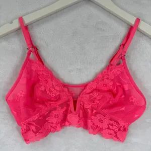 Aerie Real Good Lace Bralette Neon‎ Pink Floral V-Neck Mesh Longline Small thumbnail 1