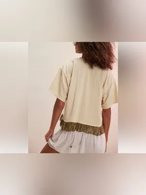 NWT Free People FP Intimately You Wish Graphic Tee - Khaki Chino Combo - Medium thumbnail 4