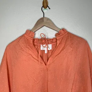 Cleobella Organic Cotton Orange Textured Long Sleeve Tie Neck Tunic Blouse S thumbnail 3