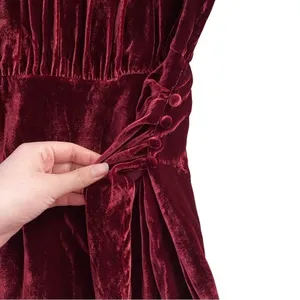 Reformation Dress Evora Velvet Long-Sleeve Keyhole Buttoned Mini‎ Chianti 12 NWT thumbnail 2