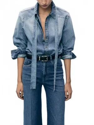 Mango High-Waisted WideLeg Jeans NWT Elise Medium Blue Size 14 (EUR 46) thumbnail 6