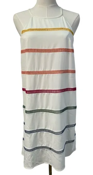 Entro Striped Sleeveless Shift Dress High Neck Colorful Preppy Spring Womens S‎ thumbnail 1